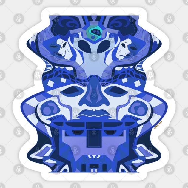 deep alien olmec totem head in blue mandala ecopop Sticker by jorge_lebeau